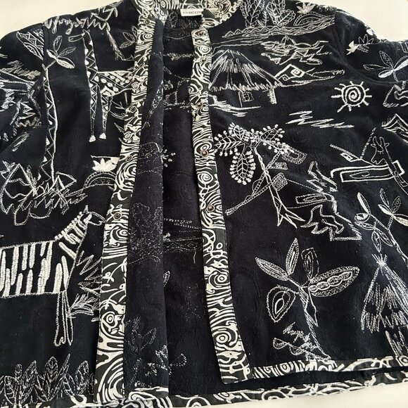 Chico's Black White Tribal Print Embroidered Jacket Blazer 3 XL Western Office - Picture 5 of 9